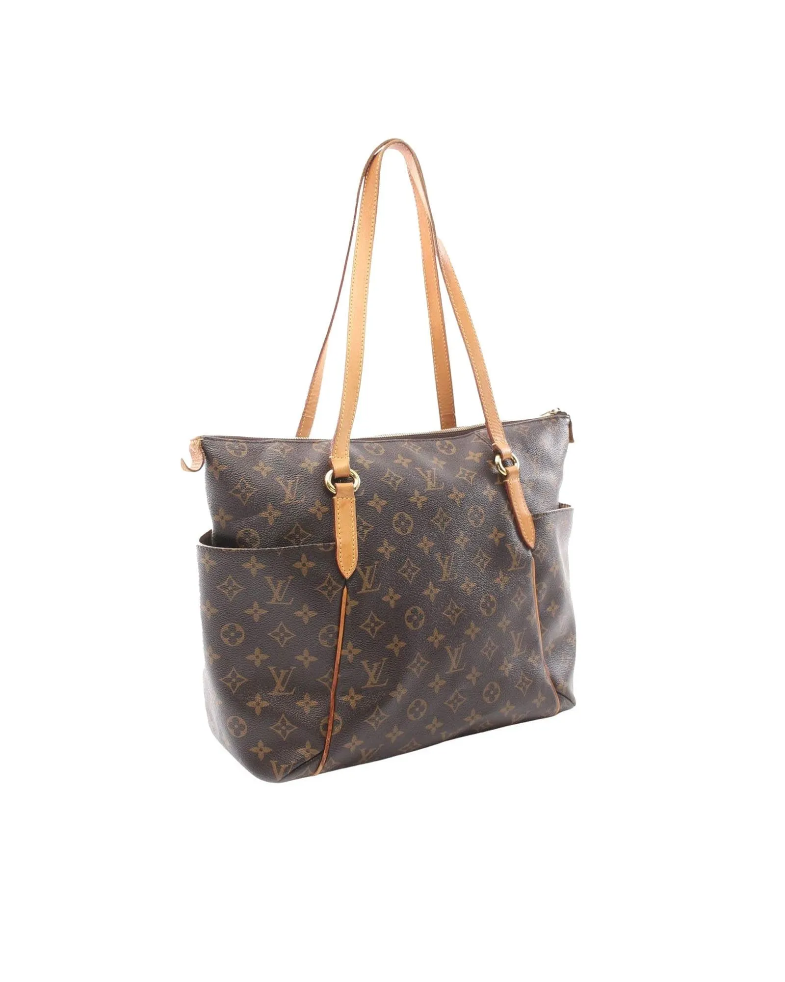 Monogram Canvas Tote Bag with Leather Trim and Multiple Pockets