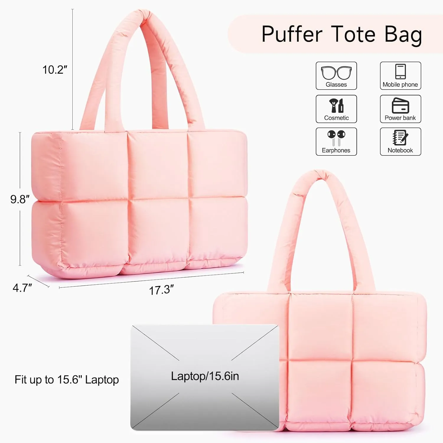 Mossio Travel Puffer Tote Bag for Women - Large Quilted Shoulder Bag Handbag Puffy Weekender Overnight Bag for Shop Work Gym