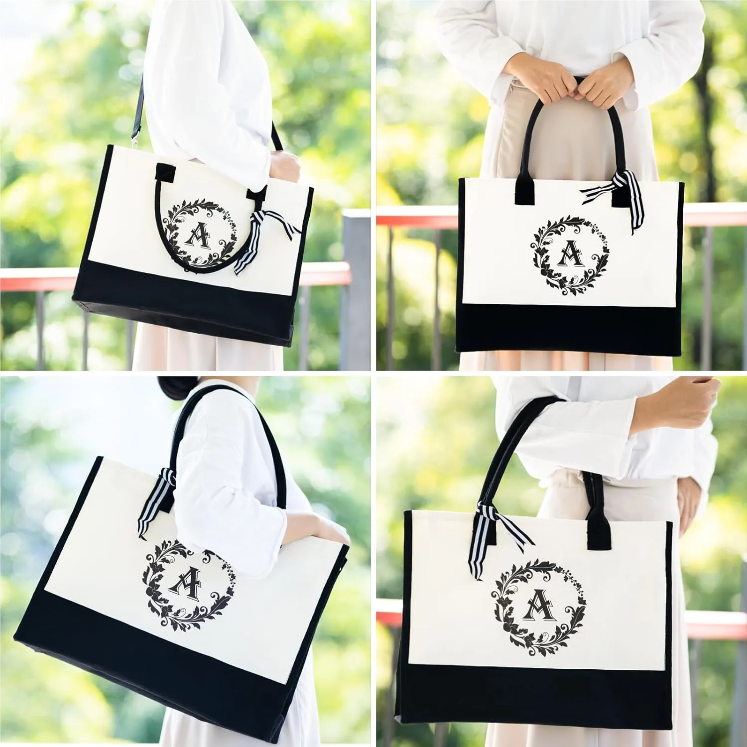 Mother's Day Gifts - Canvas Initial Tote Bags & Makeup with Adjustable Strap, Mothers Day Birthday Gifts for Mom