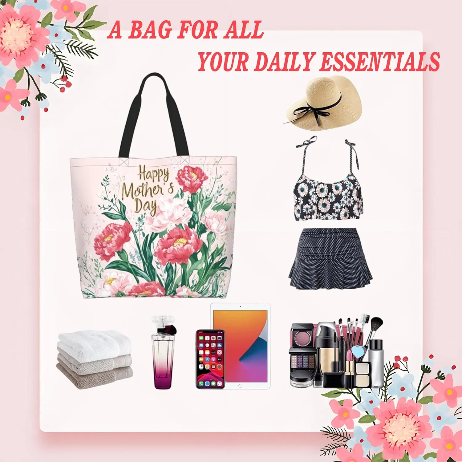 Mothers Day Tote Bag With Zipper Women Mom Bags Large Mama tote bag Reusable With Handles Mother Gifts