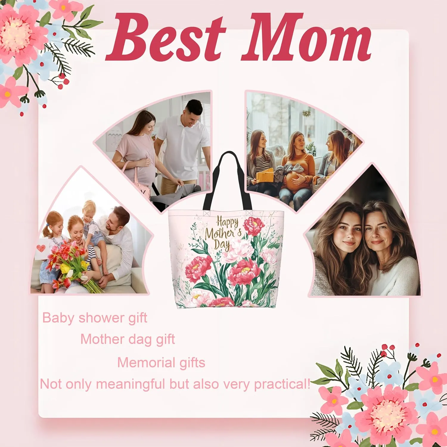 Mothers Day Tote Bag With Zipper Women Mom Bags Large Mama tote bag Reusable With Handles Mother Gifts