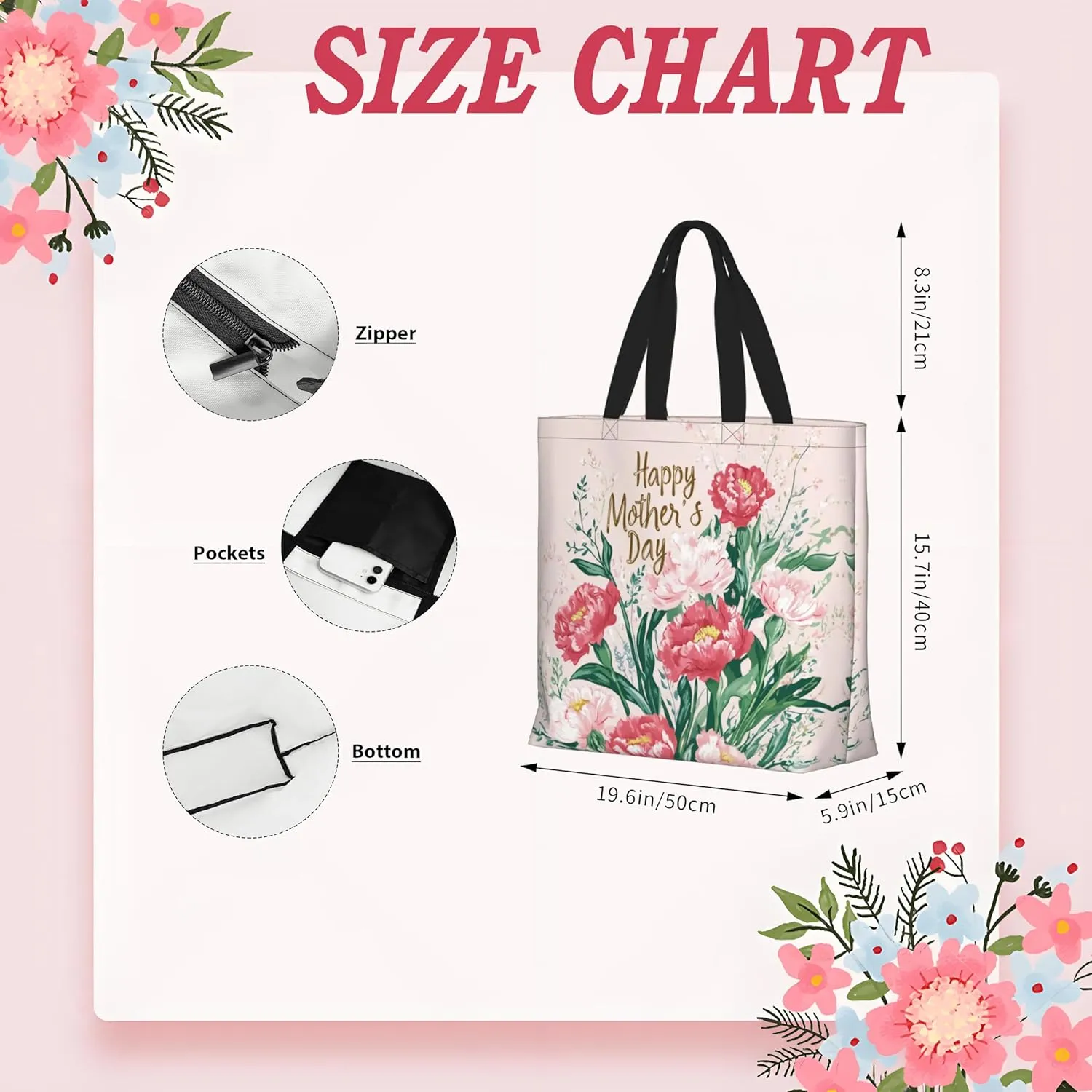 Mothers Day Tote Bag With Zipper Women Mom Bags Large Mama tote bag Reusable With Handles Mother Gifts