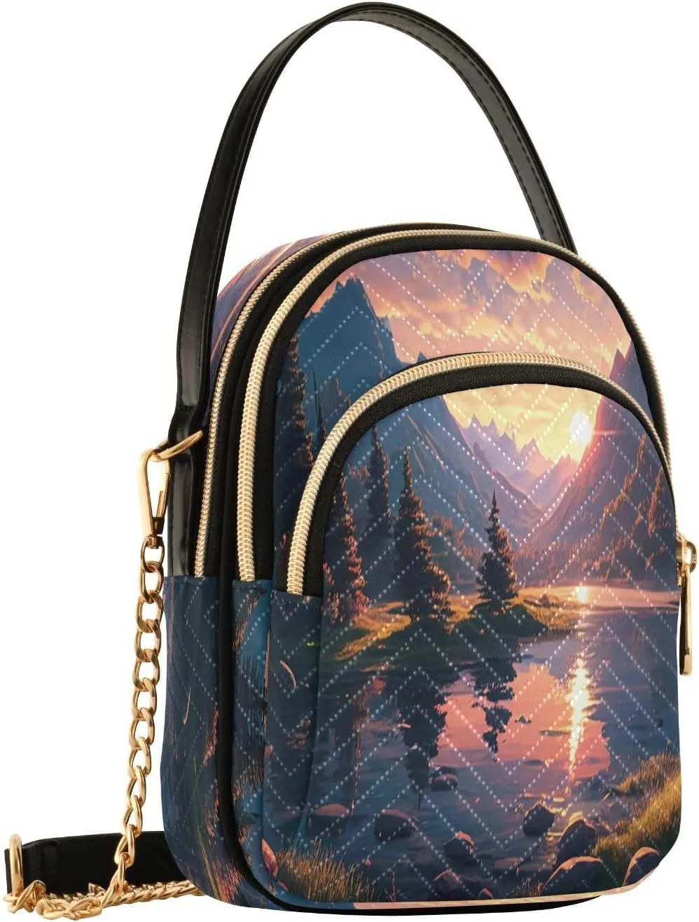 Mountain Lake Sunrise Golden Crossbody Bags for Women Fanny Packs Small Sling Cross Body Bag Wallet Phone Mini Purse