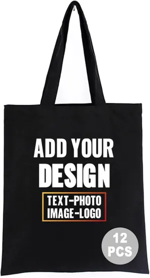 Muka Custom Print 12PCS Canvas Reusable Recycled Grocery Tote Bag, Add Your Image Text Logo for DIY & present, 14" W x 16" H