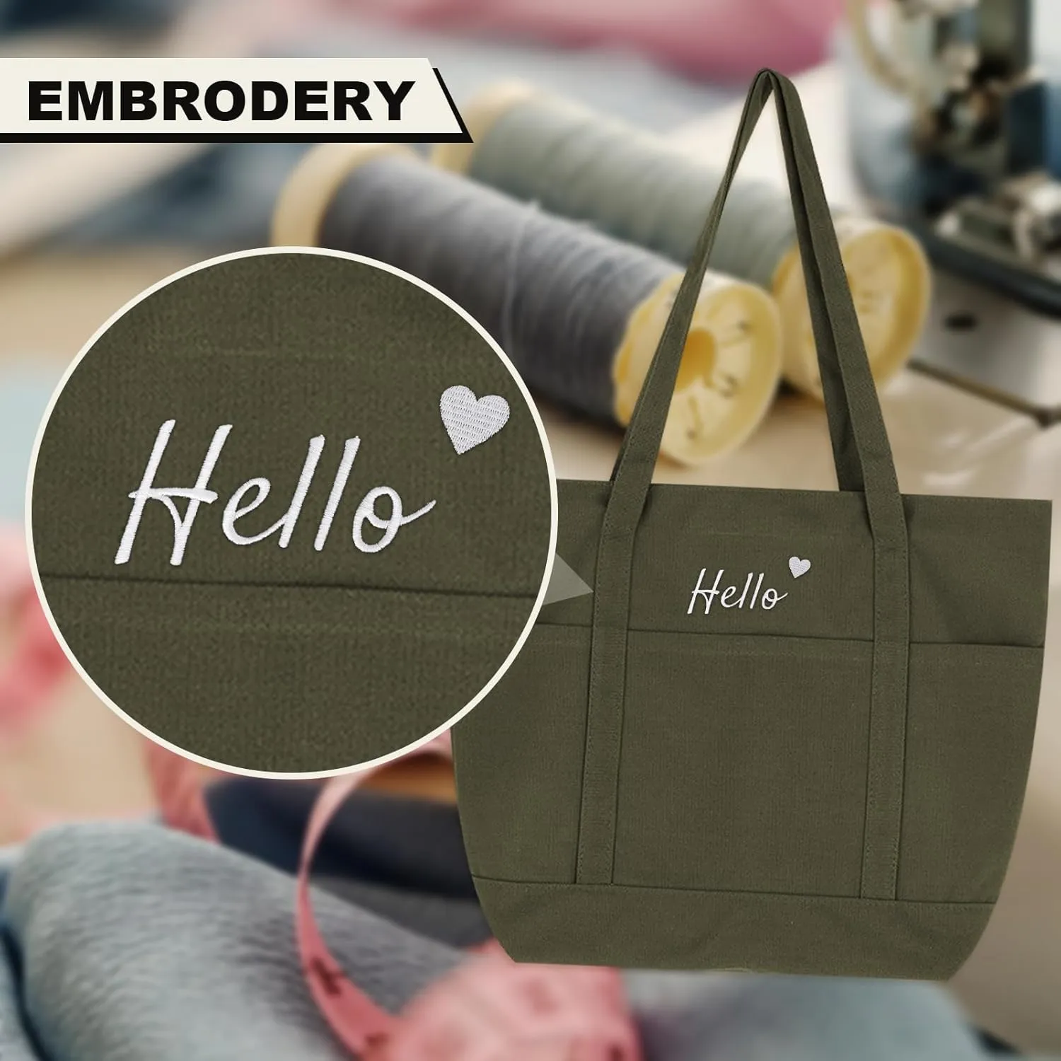 Muka Customized Canvas Heavyweight Pocket Tote Bag, Personalized Logo Shoulder Bag