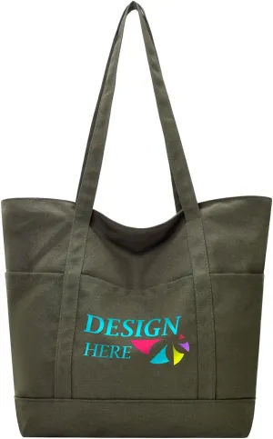 Muka Customized Canvas Heavyweight Pocket Tote Bag, Personalized Logo Shoulder Bag