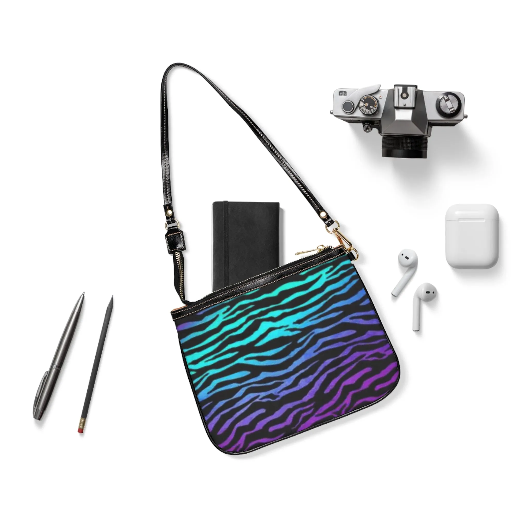 Multicolored Tiger Print Graphic Design Small Shoulder Bag