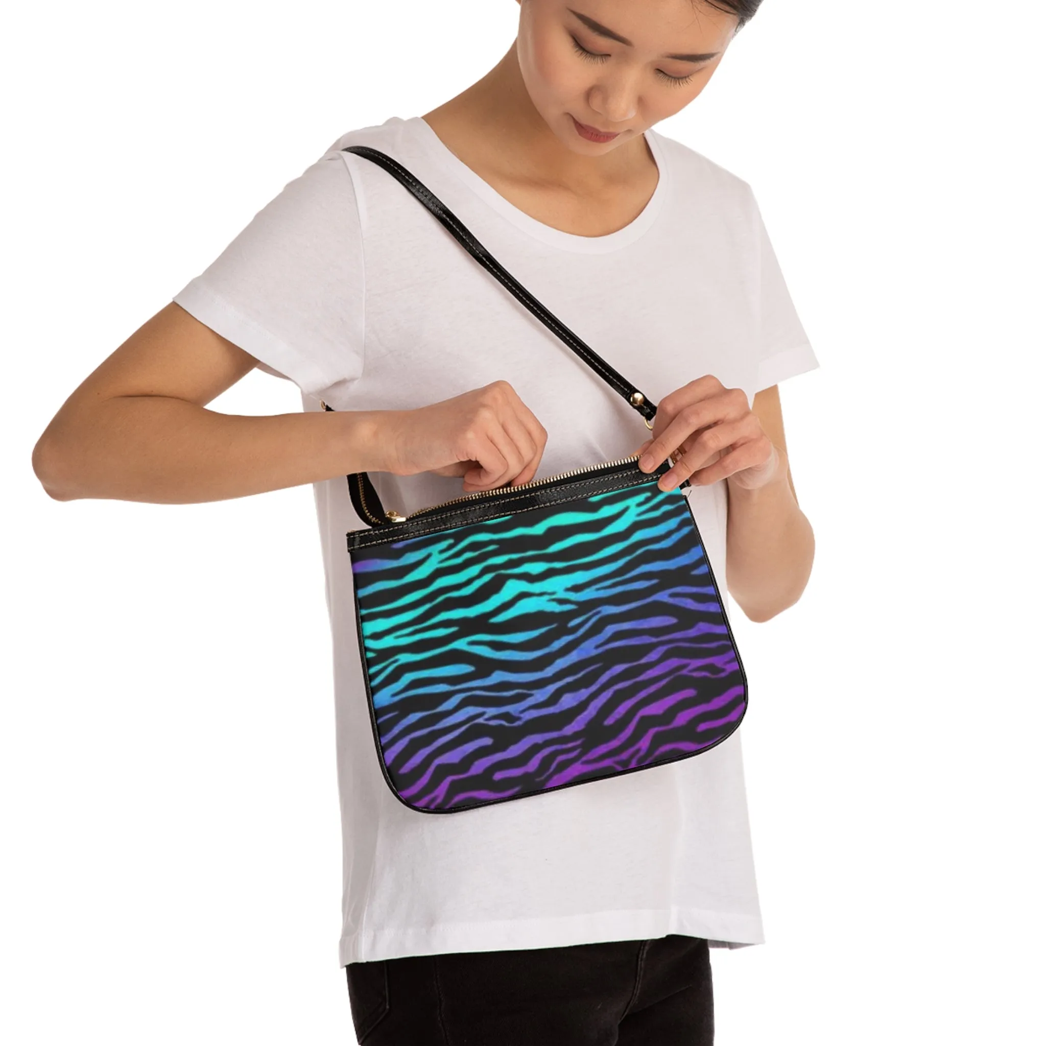 Multicolored Tiger Print Graphic Design Small Shoulder Bag