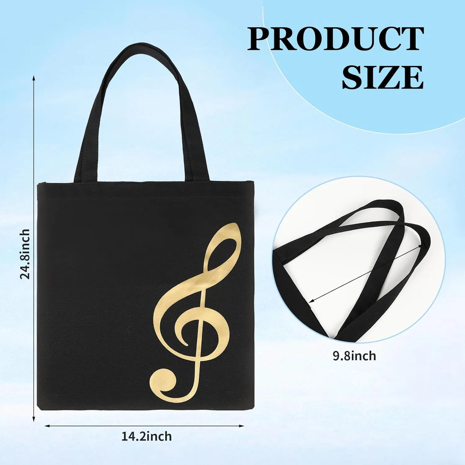 Music Notes Tote Bag, Canvas Handbag for Class, Reusable Shopping Bags, Music Gifts for Women