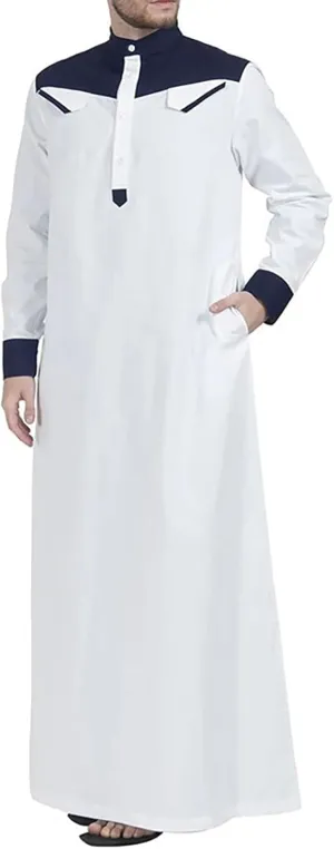 Muslim Kaftan Thobes for Men Patchwork Middle East Islamic Saudi Arabic Robes Long Sleeve Mandarin Neck Ramadan Caftan Dress