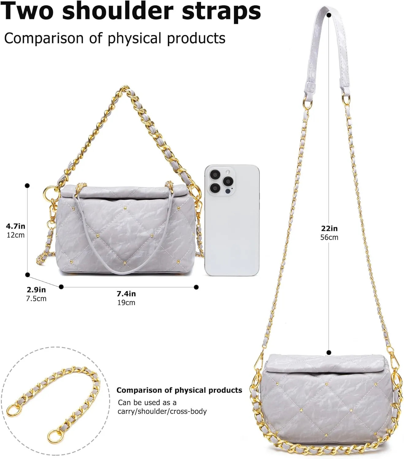myfriday Small Quilted Crossbody Bags for Women Luxury PU Trendy Designer Shoulder Handbag Purse with 2 Chain Strap