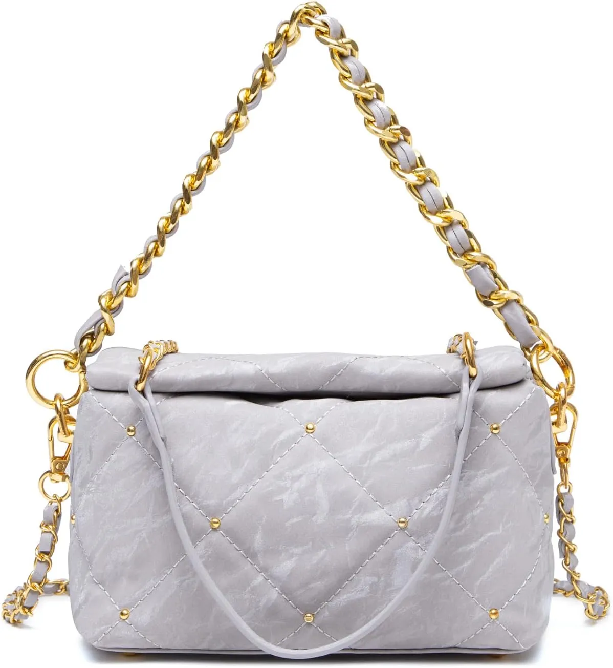 myfriday Small Quilted Crossbody Bags for Women Luxury PU Trendy Designer Shoulder Handbag Purse with 2 Chain Strap