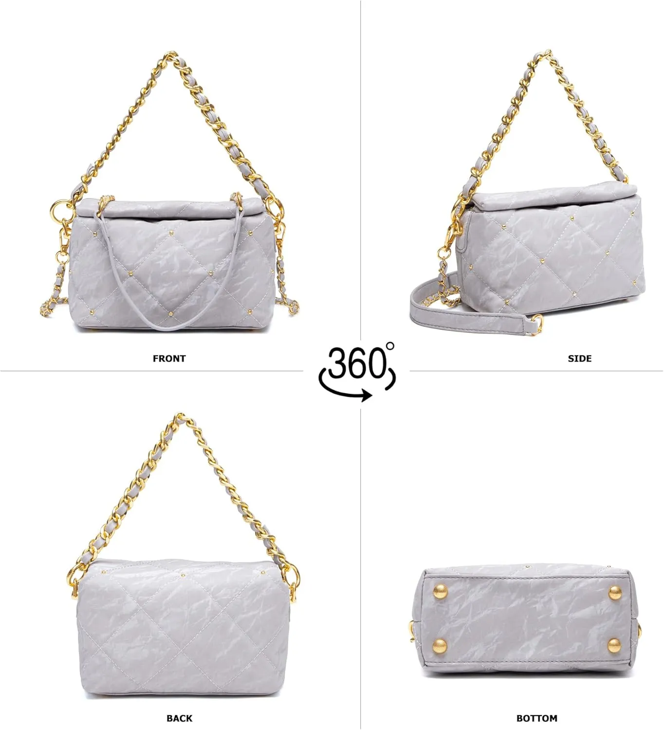myfriday Small Quilted Crossbody Bags for Women Luxury PU Trendy Designer Shoulder Handbag Purse with 2 Chain Strap