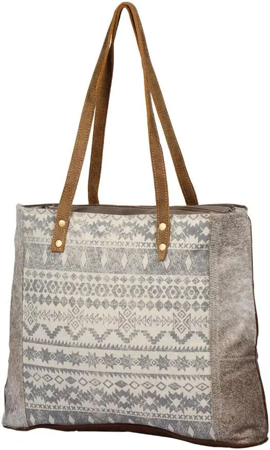 Myra Bag Silvan Upcycled Canvas & Cowhide Leather Tote Bag S-1204, Brown, One Size