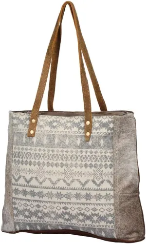 Myra Bag Silvan Upcycled Canvas & Cowhide Leather Tote Bag S-1204, Brown, One Size