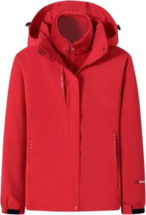 NATHGAM Women's Waterproof Hiking Skiing Jacket 3 in 1 with Removable Hood Coat Thicken Fleece Lined Winter Warm Rain Coat