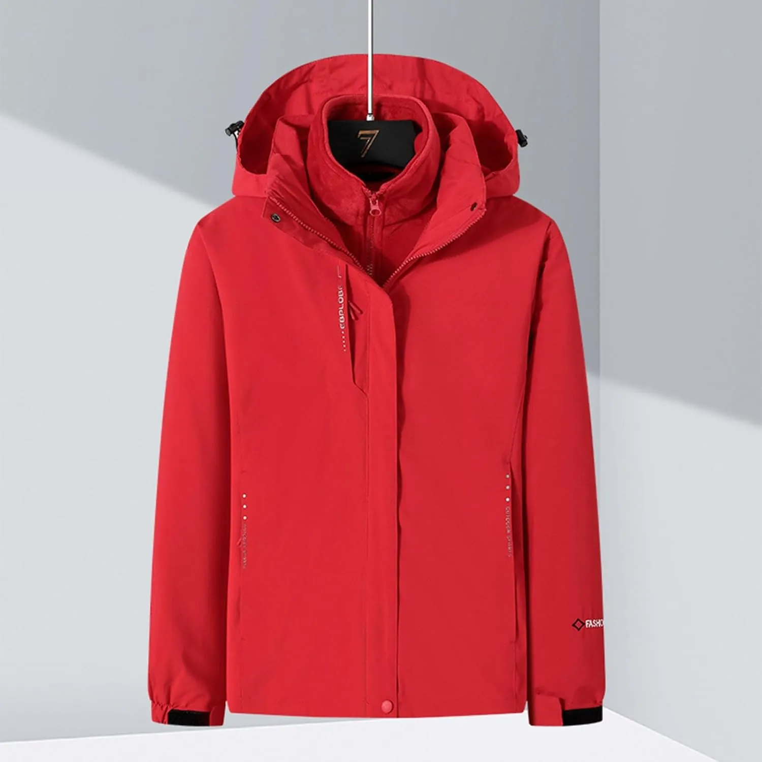 NATHGAM Women's Waterproof Hiking Skiing Jacket 3 in 1 with Removable Hood Coat Thicken Fleece Lined Winter Warm Rain Coat