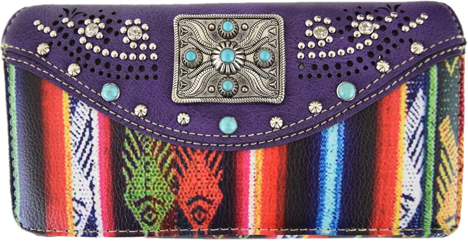 Native Conchos Studded Purse Western Style Rhinestone Country Leather Tassel Handbag Women Shoulder Bag Wallet Set