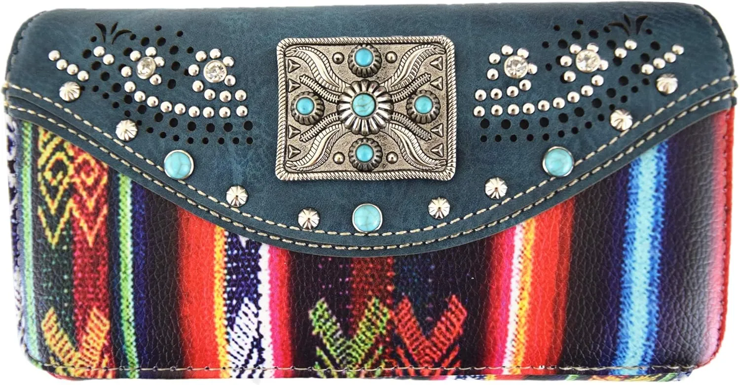 Native Conchos Studded Purse Western Style Rhinestone Country Leather Tassel Handbag Women Shoulder Bag Wallet Set