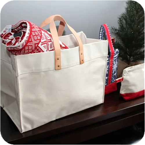 Natural Canvas Utility Tote with Leather Handles