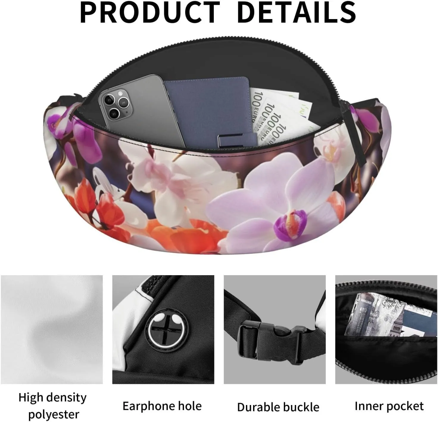 Nature Floral Spring Fanny Pack for Man Women Waist Bag Adjustable Belt Casual Chest Bag Bum Bags for Travel Sports Running Hiking Waist Packs
