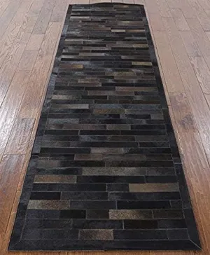 New Cowhide Patchwork Runner. Rug Leather. Animal Skin.Art R56D (1.3 x 5 ft)