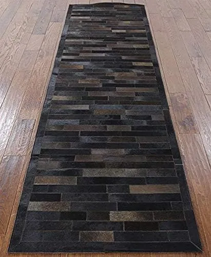 New Cowhide Patchwork Runner. Rug Leather. Animal Skin.Art R56D (1.3 x 5 ft)