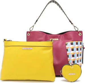 NICOLE LEE Quihn 3 Piece Set, Shoulder Handbag, Zip Pouch Crossbody, Detachable Heart Coin Purse