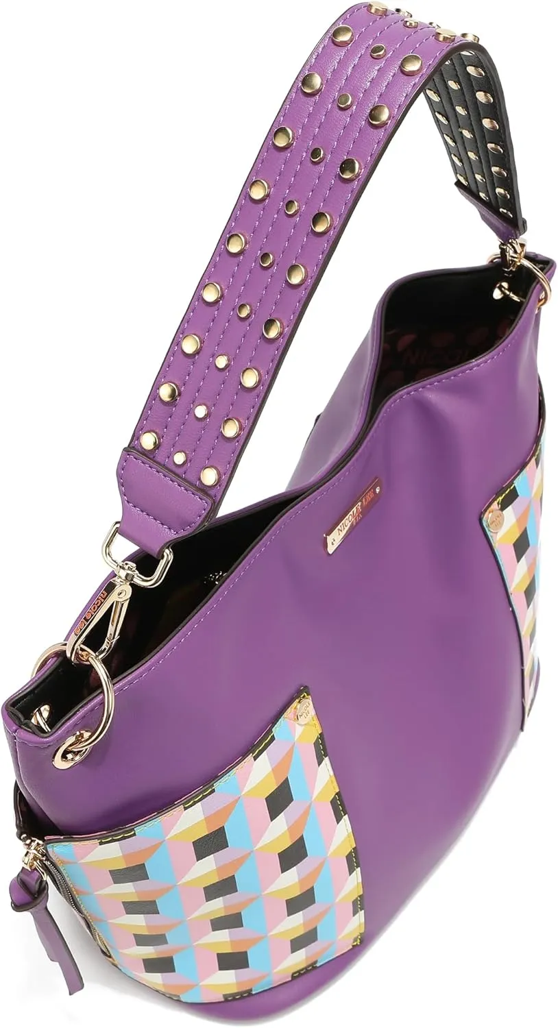NICOLE LEE Quihn 3 Piece Set, Shoulder Handbag, Zip Pouch Crossbody, Detachable Heart Coin Purse