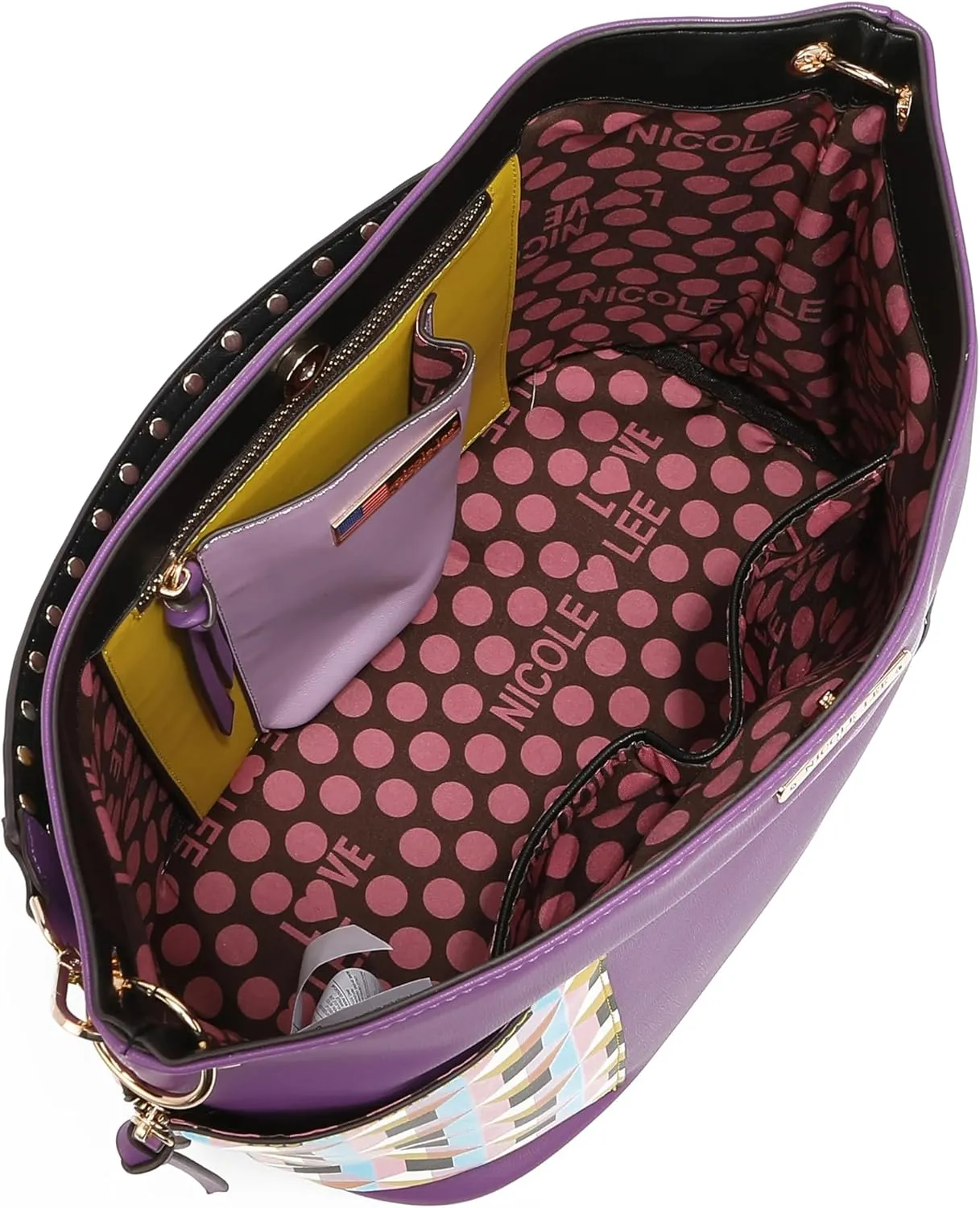 NICOLE LEE Quihn 3 Piece Set, Shoulder Handbag, Zip Pouch Crossbody, Detachable Heart Coin Purse