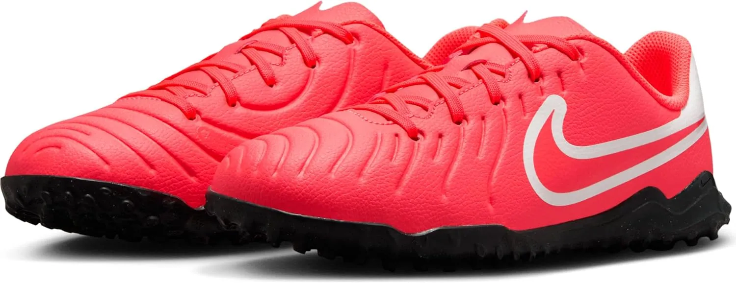 Nike Jr. Tiempo Legend 10 Club Little/Big Kids' Turf Low-Top Soccer Shoes (DV4355-800, Hot Lava/White)