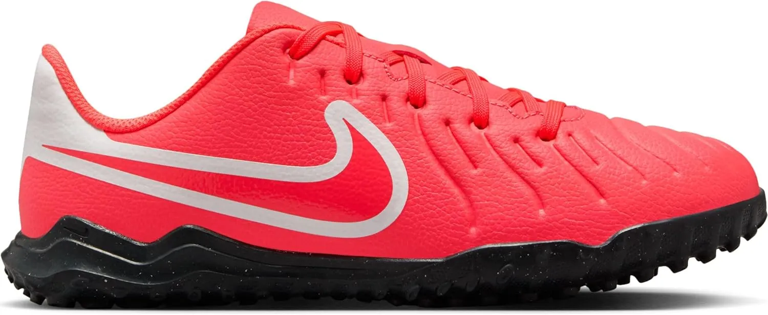 Nike Jr. Tiempo Legend 10 Club Little/Big Kids' Turf Low-Top Soccer Shoes (DV4355-800, Hot Lava/White)