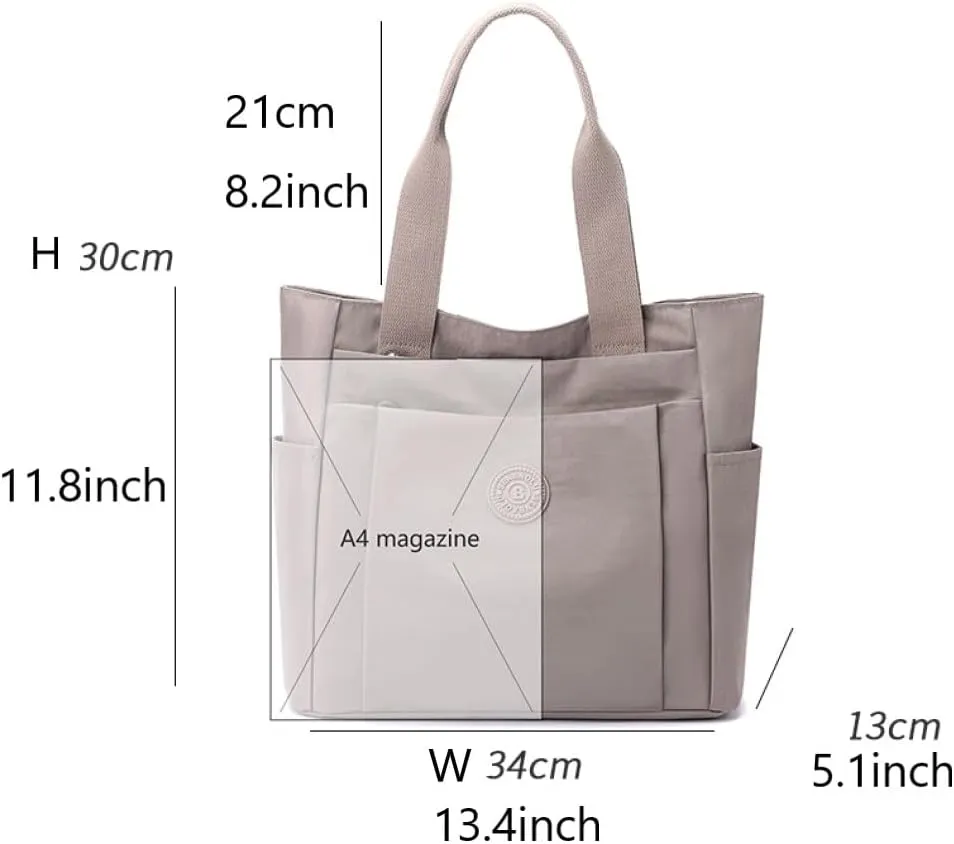 Nylon Lightweight Handbag for Women Tote Purses Multi-pocket Shoulder Bag for Work Travel