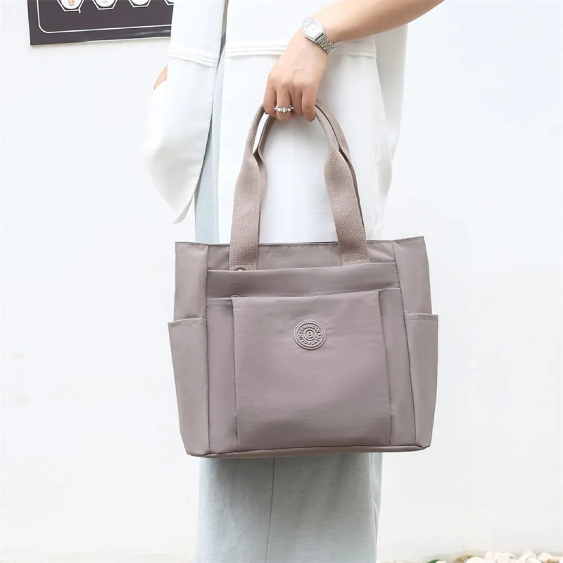 Nylon Lightweight Handbag for Women Tote Purses Multi-pocket Shoulder Bag for Work Travel
