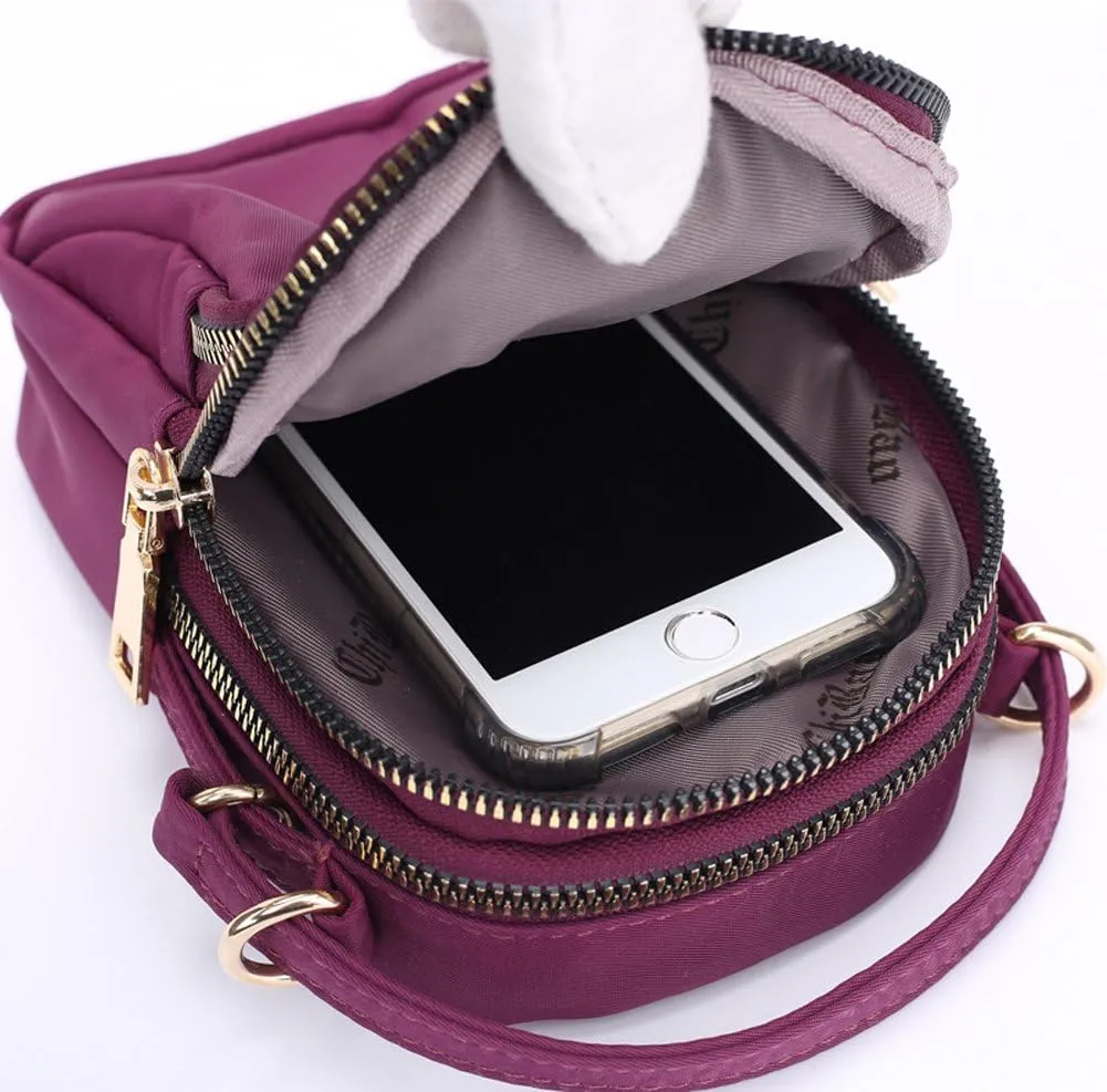 Nylon Plaid Multi-Pockets Small Crossbody Bags Cell Phone Purse Smartphone Wallet for Women with Handy Carry