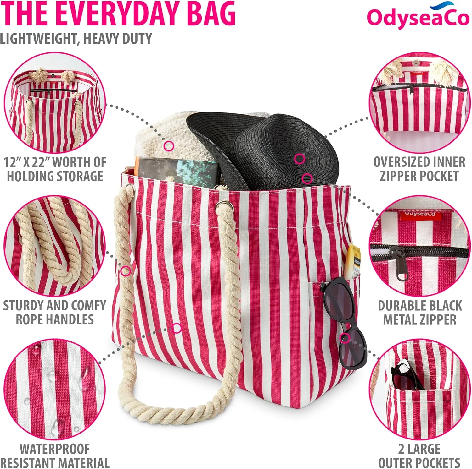 Odyseaco Beach Bag - Large Tote Bags for Women - Beach Bags Waterproof Sandproof