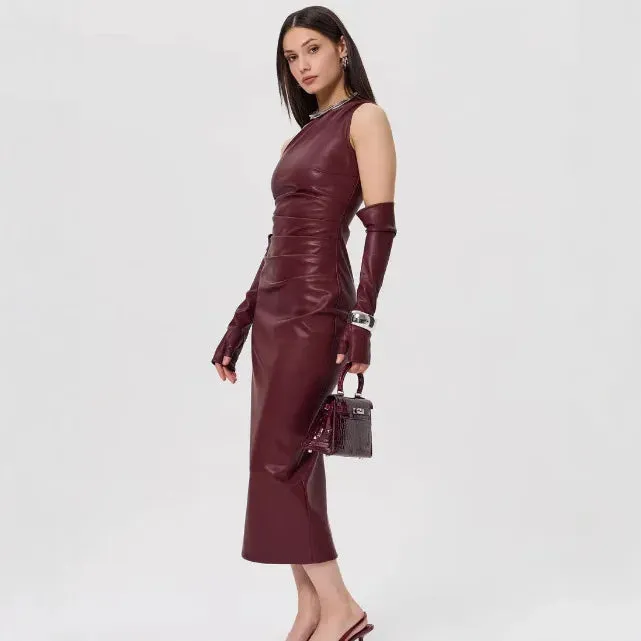 Off-Shoulder Strapless Faux Leather Patchwork Dress