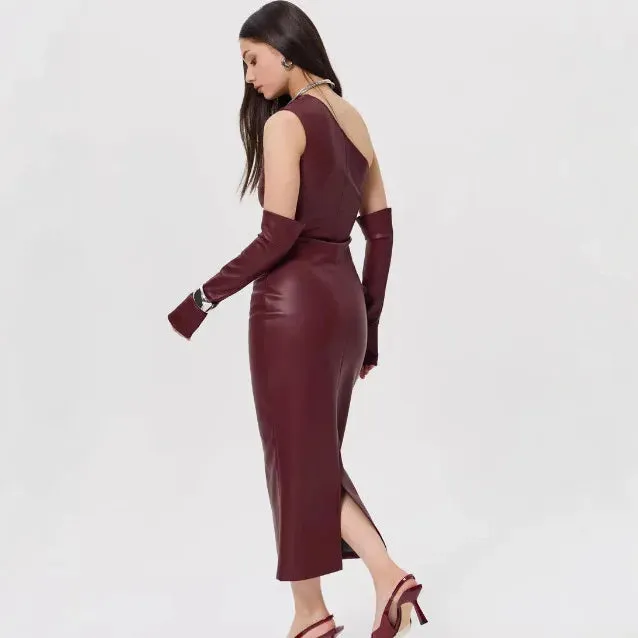 Off-Shoulder Strapless Faux Leather Patchwork Dress