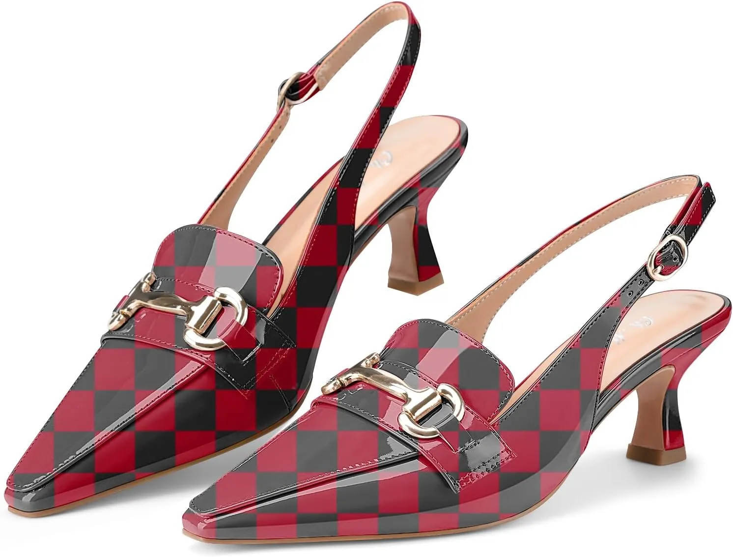 Oh Mispares Women’s Slingback Pumps Closed Pointed Toe Low Kitten Heels Patent Leather Buckles 2.6 Inch Dress Shoes for Office Party Wedding