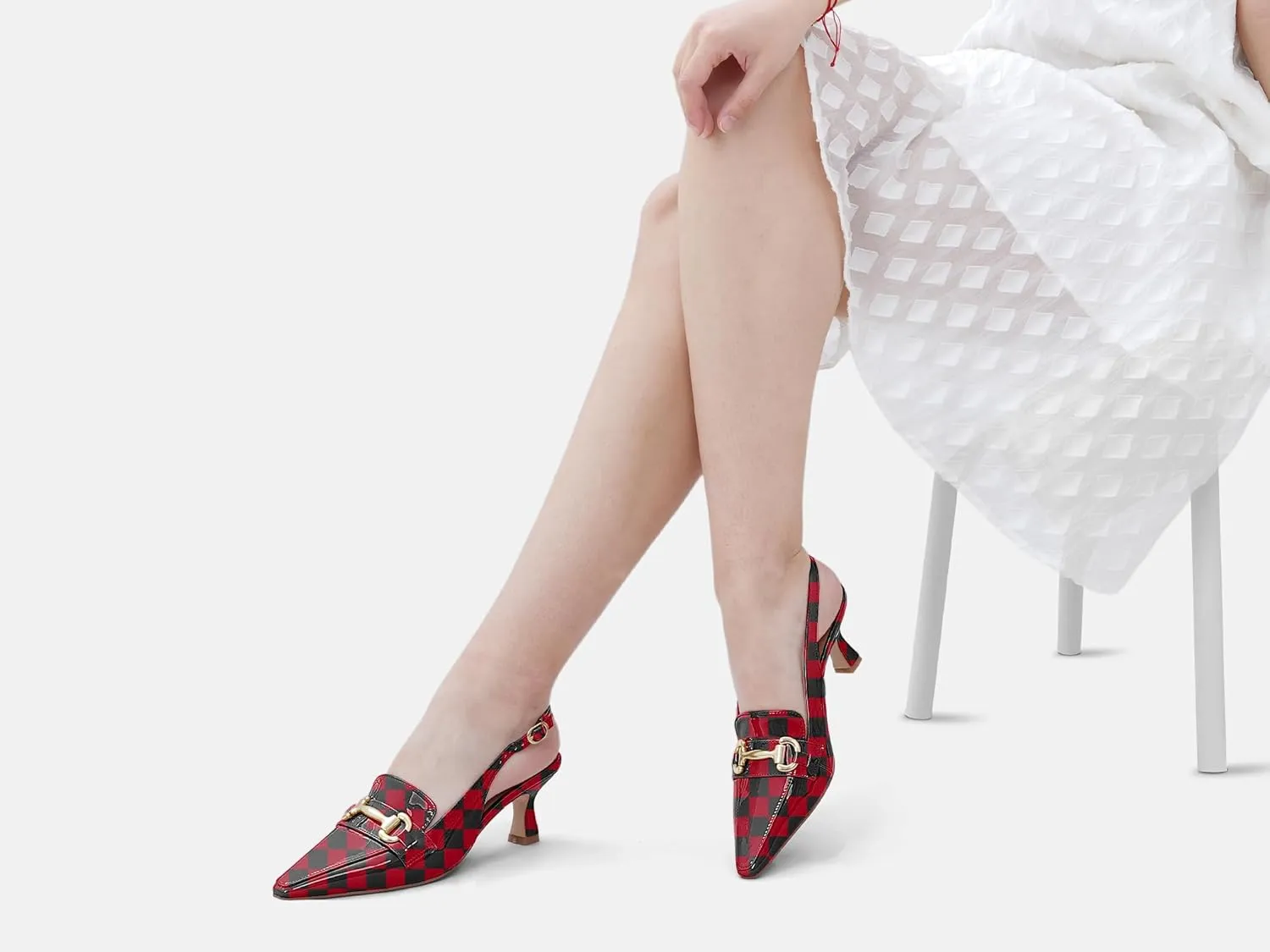 Oh Mispares Women’s Slingback Pumps Closed Pointed Toe Low Kitten Heels Patent Leather Buckles 2.6 Inch Dress Shoes for Office Party Wedding