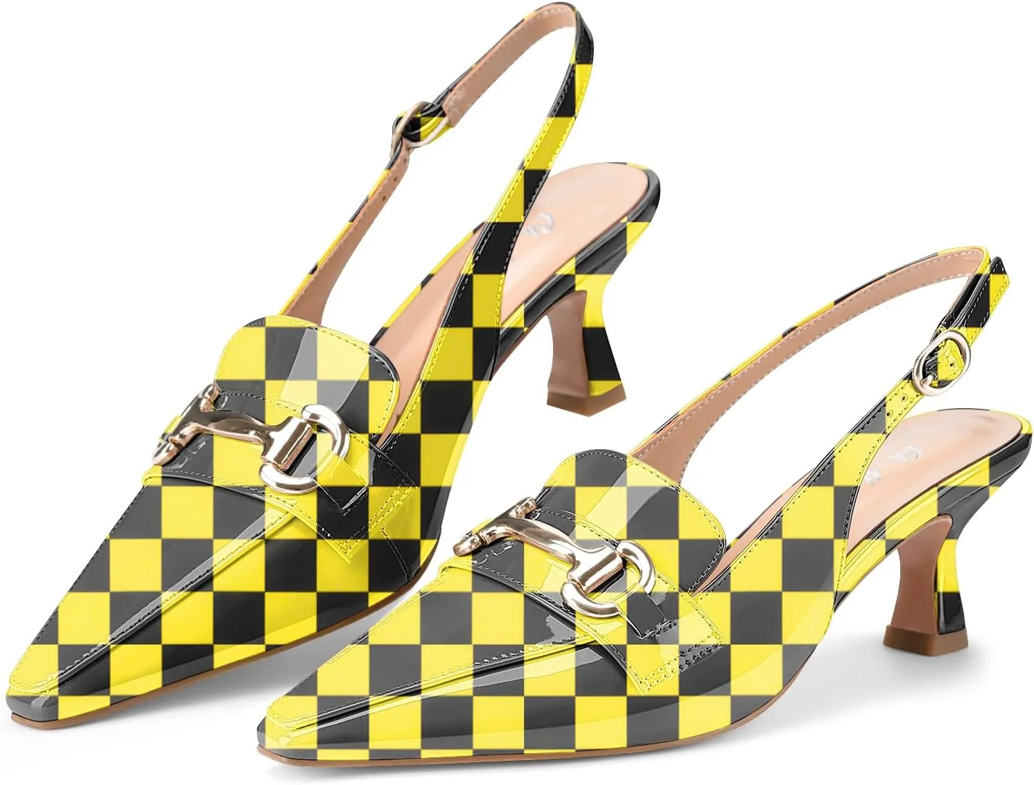 Oh Mispares Women’s Slingback Pumps Closed Pointed Toe Low Kitten Heels Patent Leather Buckles 2.6 Inch Dress Shoes for Office Party Wedding