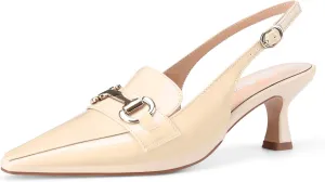 Oh Mispares Women’s Slingback Pumps Closed Pointed Toe Low Kitten Heels Patent Leather Buckles 2.6 Inch Dress Shoes for Office Party Wedding