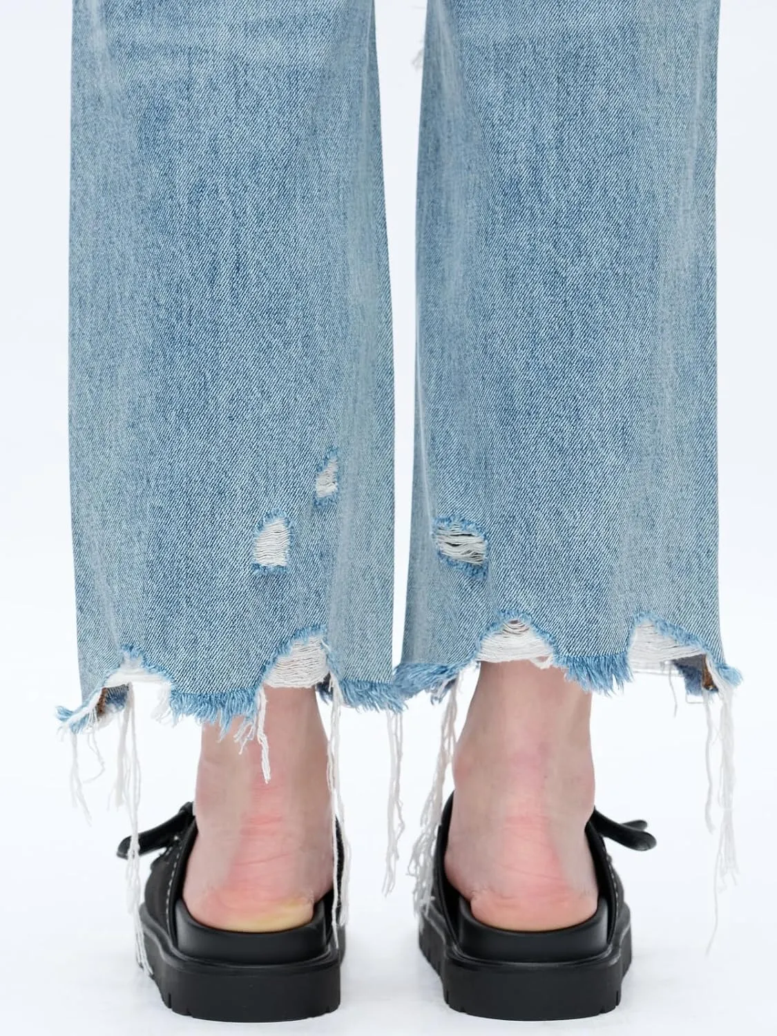 ONESO Mid-Low Rise Baggy Jeans Wide Leg for Women Distressed Pants Stretchy Bottom Lady Basic Comfortable Denim