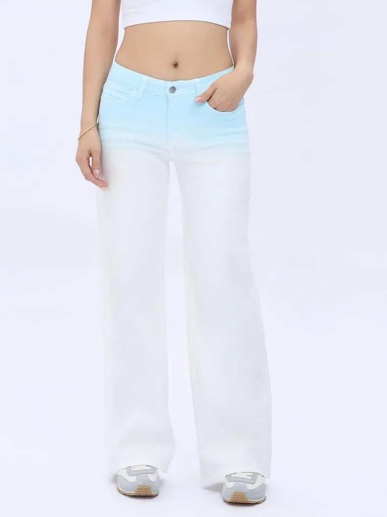 ONESO Mid-Low Rise Baggy Jeans Wide Leg for Women Distressed Pants Stretchy Bottom Lady Basic Comfortable Denim