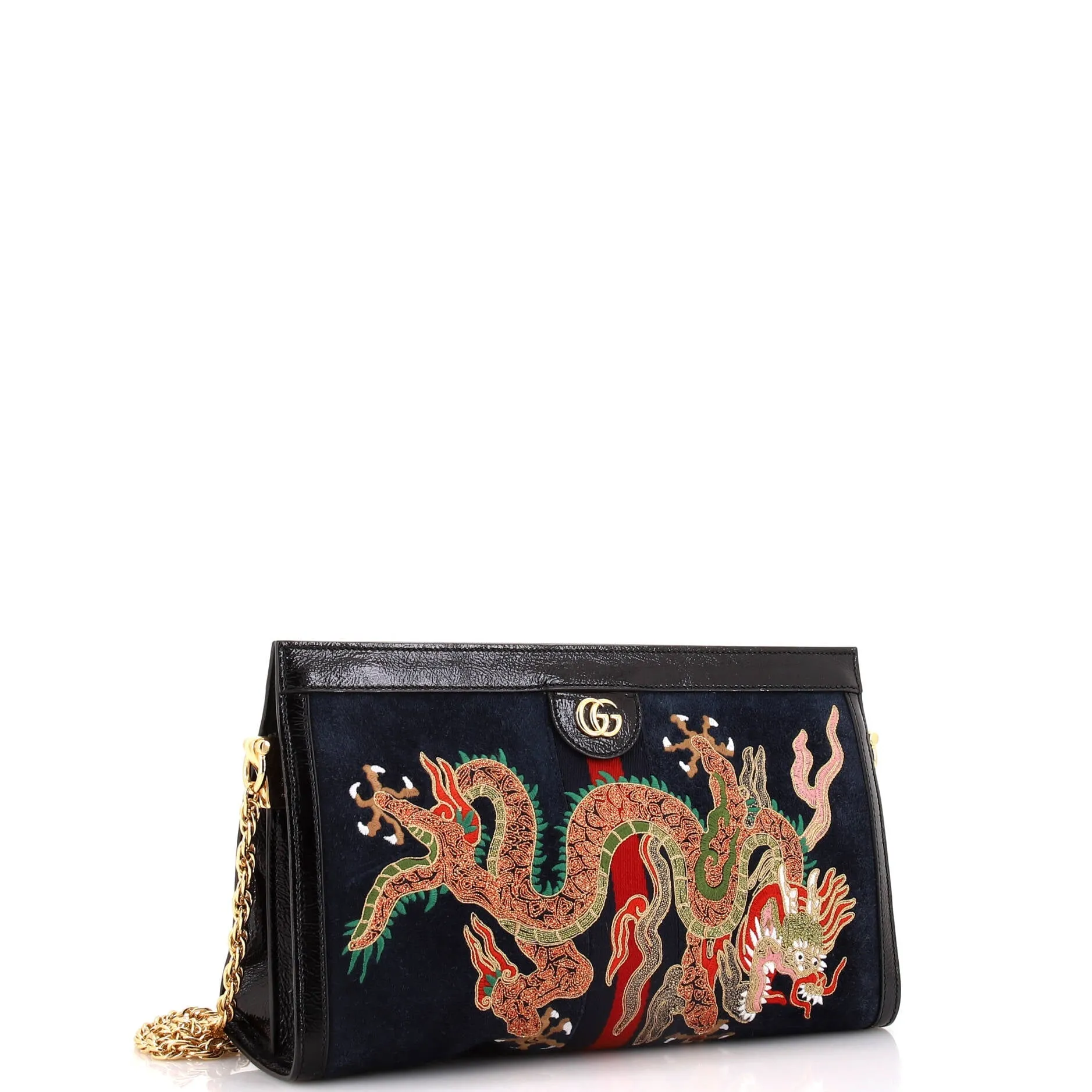 Ophidia Chain Shoulder Bag Embroidered Suede Medium