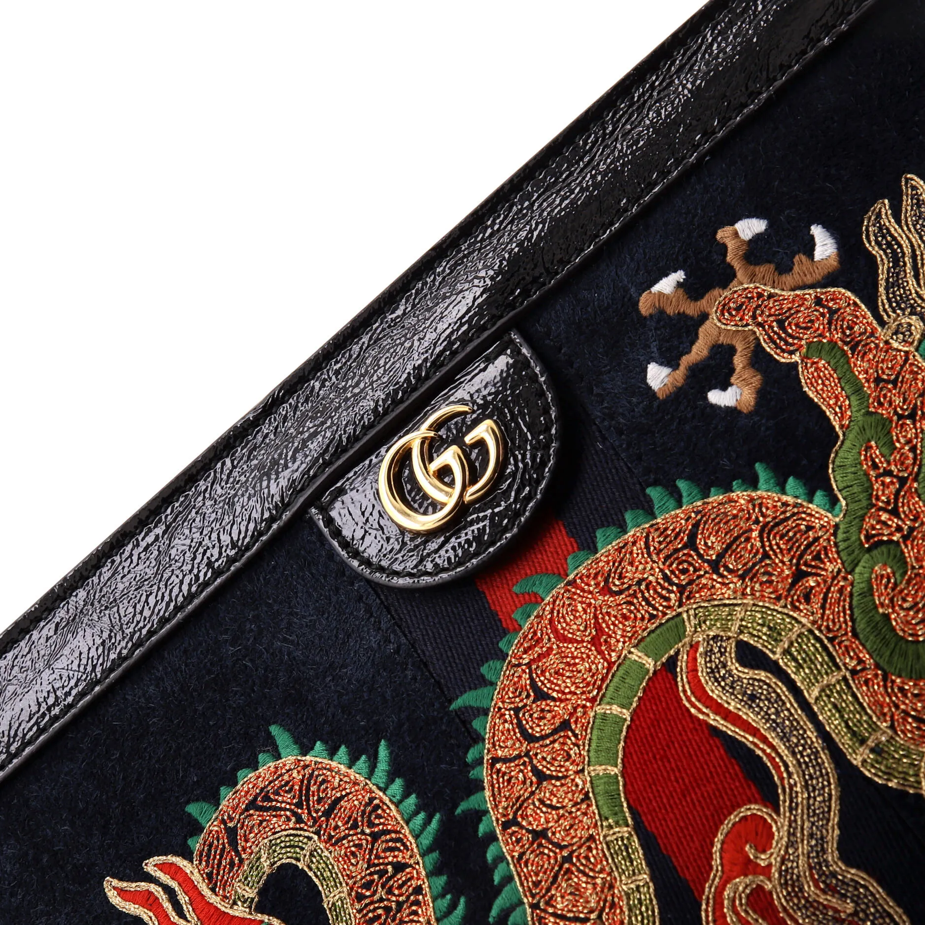 Ophidia Chain Shoulder Bag Embroidered Suede Medium
