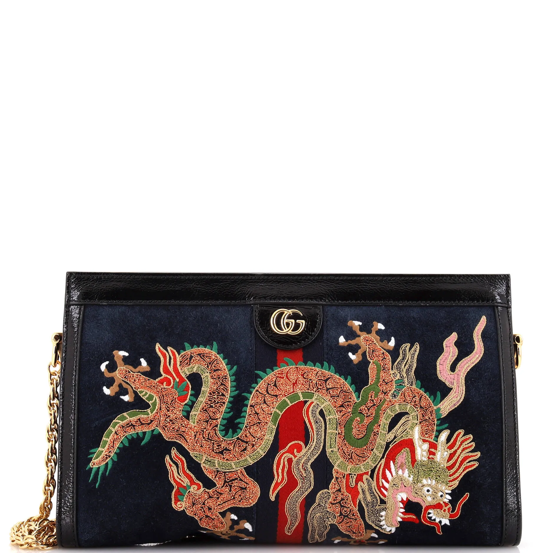 Ophidia Chain Shoulder Bag Embroidered Suede Medium