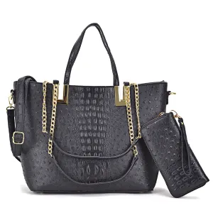 Ostrich embossed Large Classic Tote with Free Matching Wallet