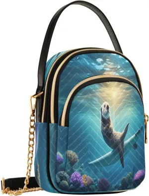 Otter Coral Reef Teal Crossbody Bags for Women Fanny Pack Travel Hiking Chest Bag Wallet Phone Mini Purse
