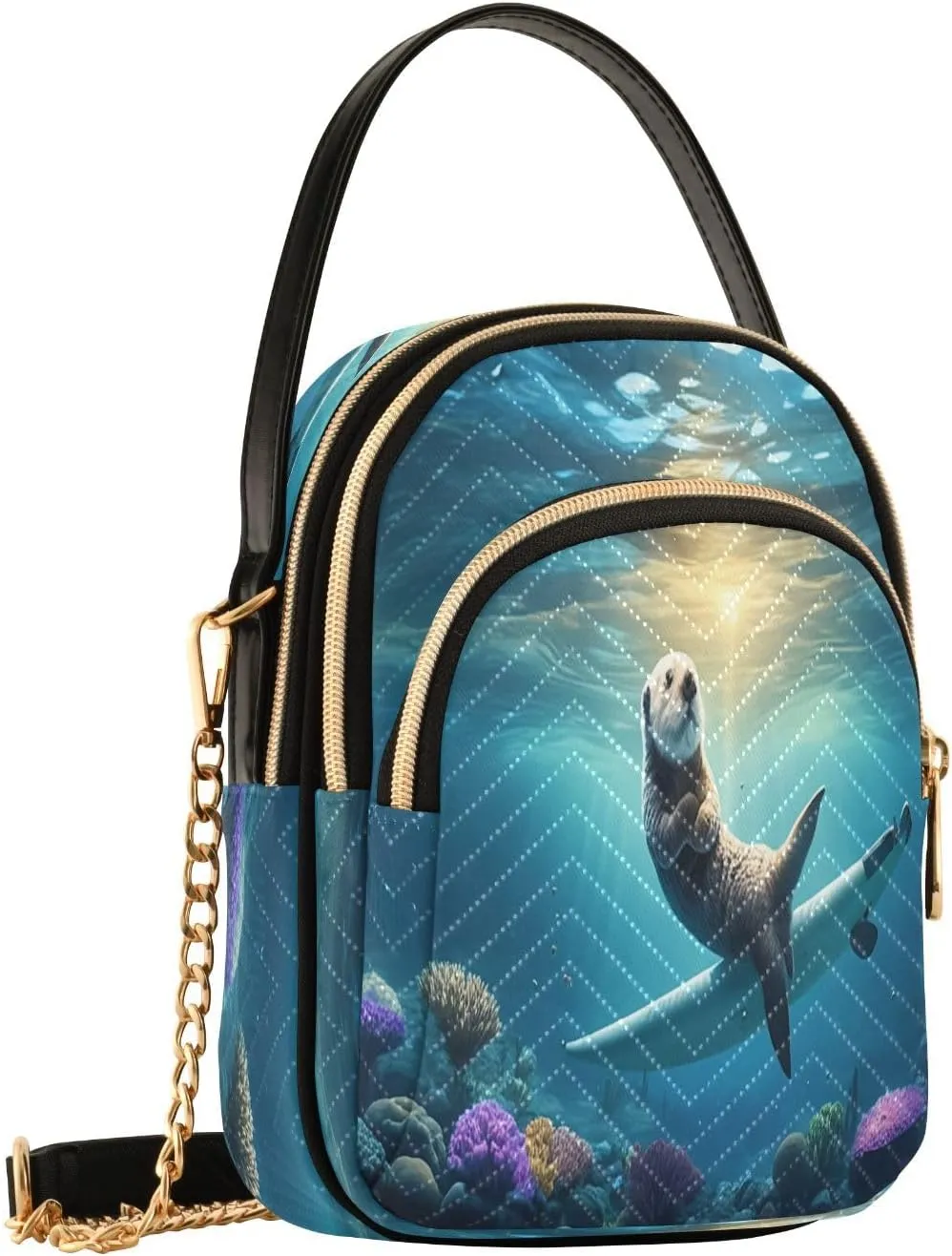 Otter Coral Reef Teal Crossbody Bags for Women Fanny Pack Travel Hiking Chest Bag Wallet Phone Mini Purse